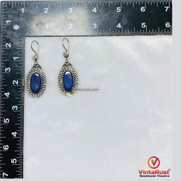 Traditional Lapis Lazuli Earrings: Oval Blue Gemstone Earrings Gift for Her - Picture 7 of 7